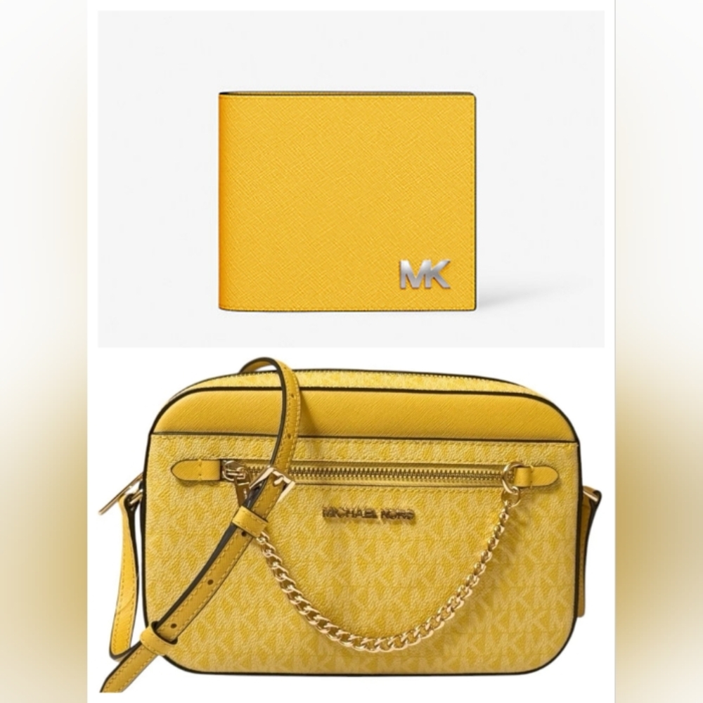 Michael Kors Daisy Yellow Crossbody Bag and Matching Wallet Set